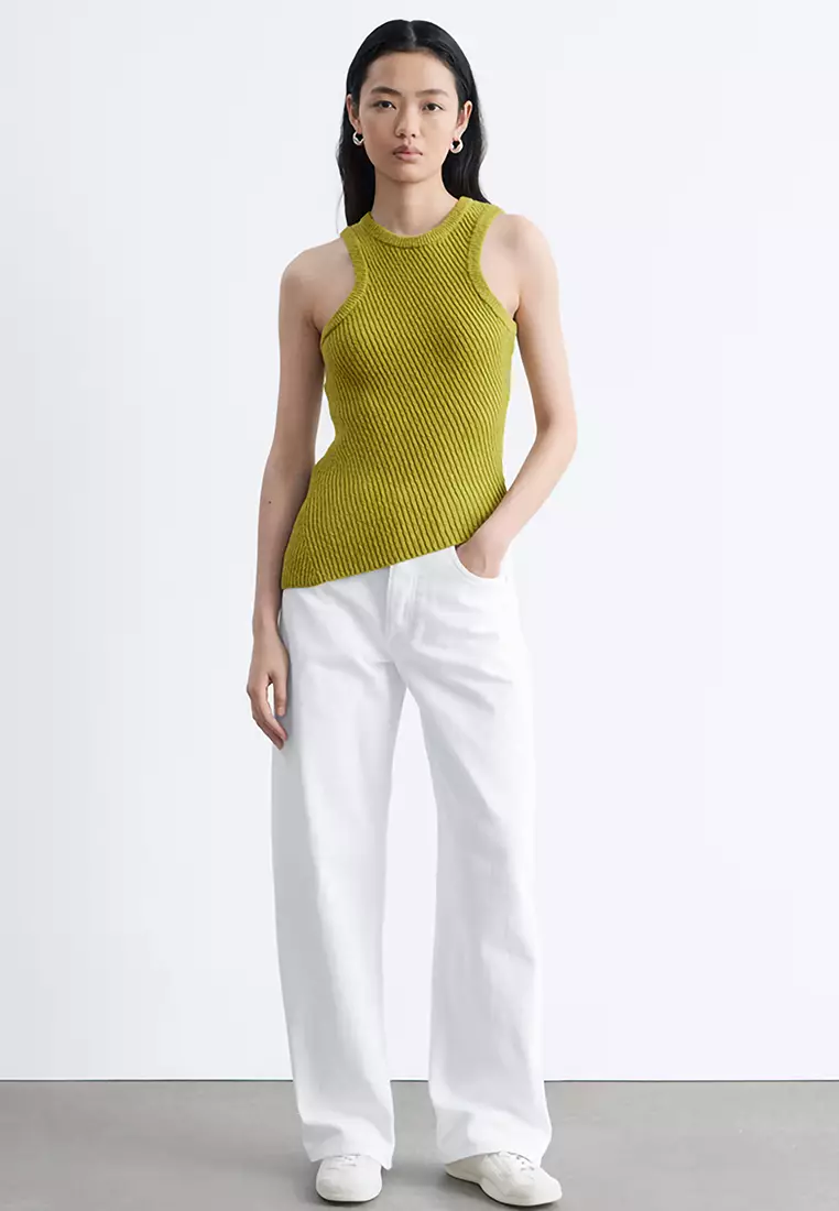 不對稱羅紋針織背心