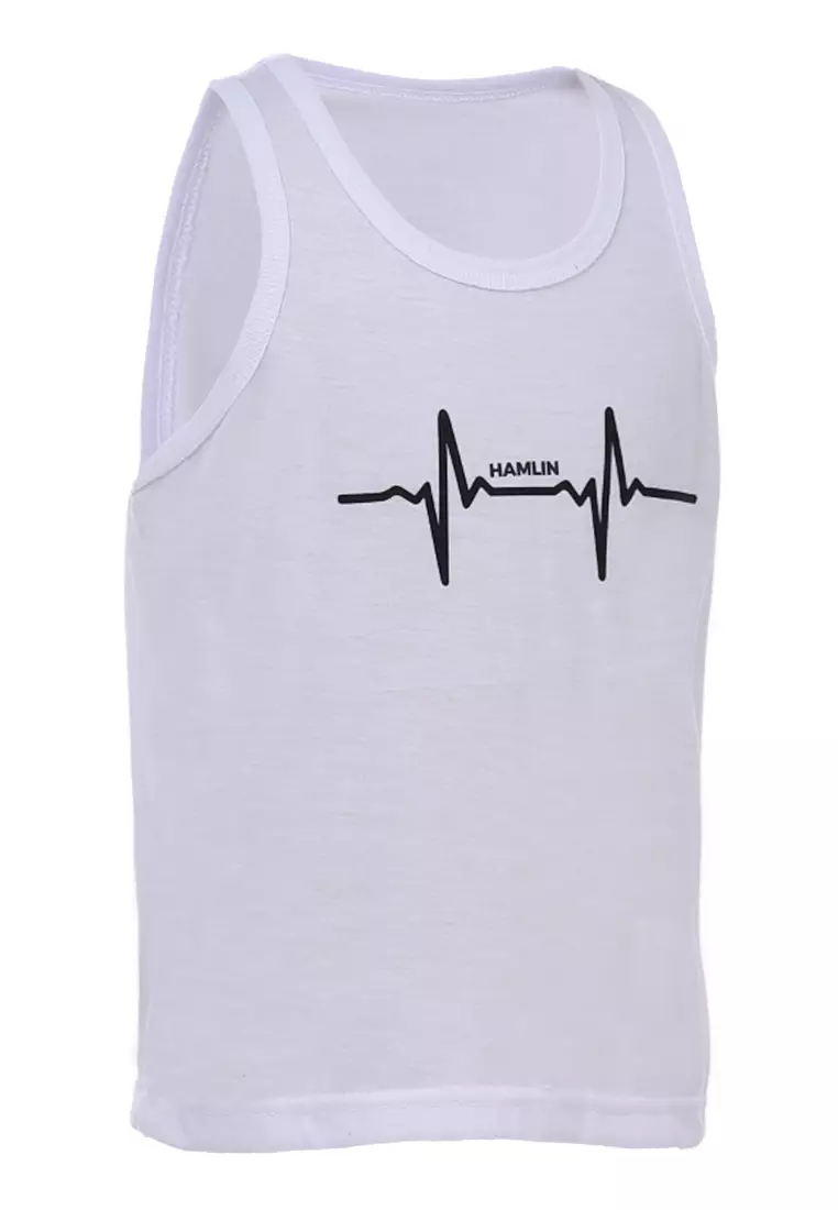 Oriel Singlet Anak Unisex Motif Detak Kids Tshirt Sleeveless Material Cotton ORIGINAL - White