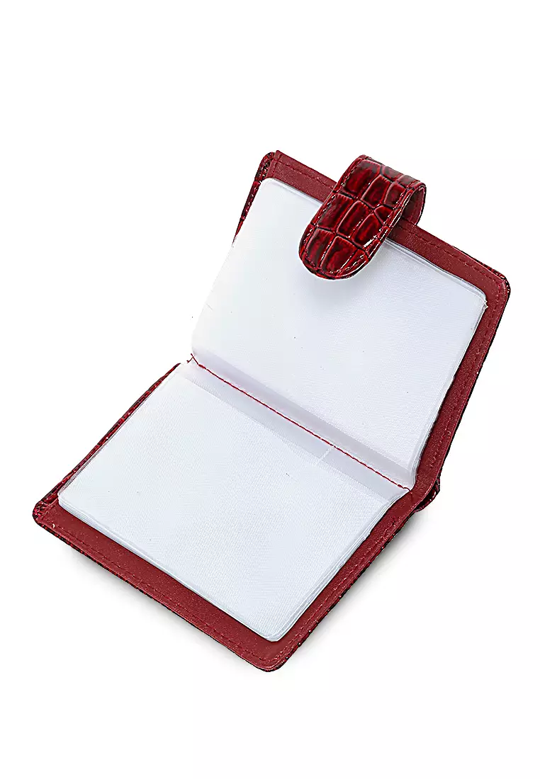 Dompet Kartu Motif Croco Detail Snap Kancing Card Wallet Wanita - Maroon