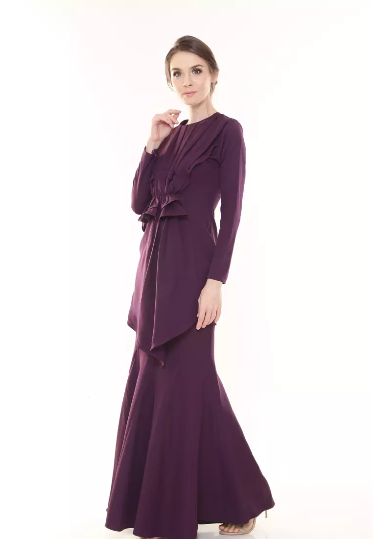 Vincy Pleated Kurung Modern in Dark Purple