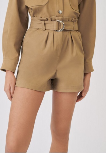 Maje brown Belted, Stretch Cotton Shorts BA4C4AAFBED58BGS_1
