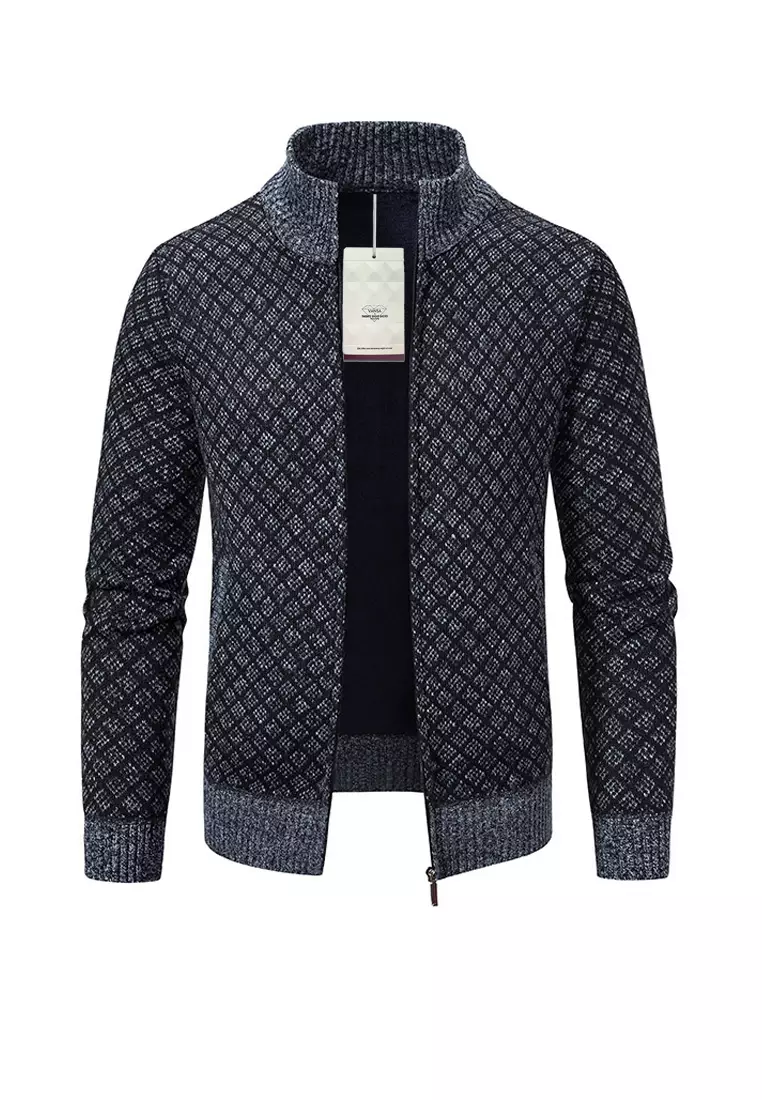 VANSA Fashionable Plaid Knitted Jacket VCM-Kw-228-6967