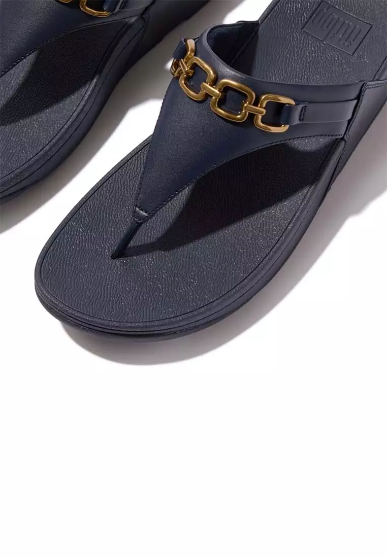 FitFlop LULU Square-Chain Leather Toe-Post Sandals - Midnight Navy (E1I-399)