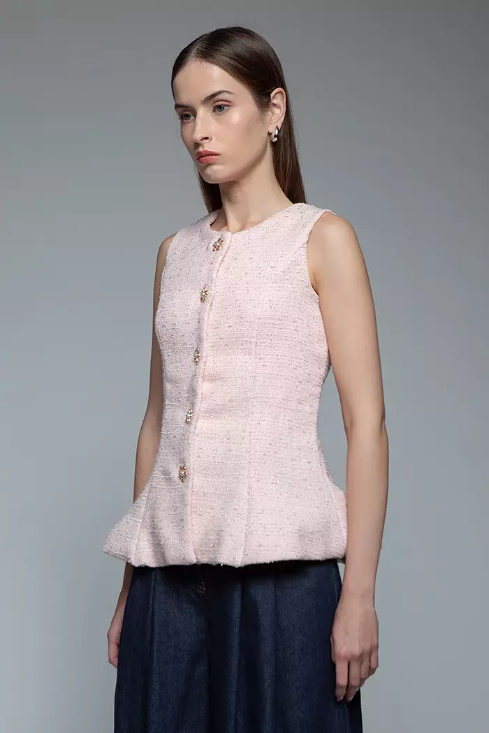 COTTONINK Studio - Atasan Blouse Wanita Pink Tweed Bell #HolidayCollection2025