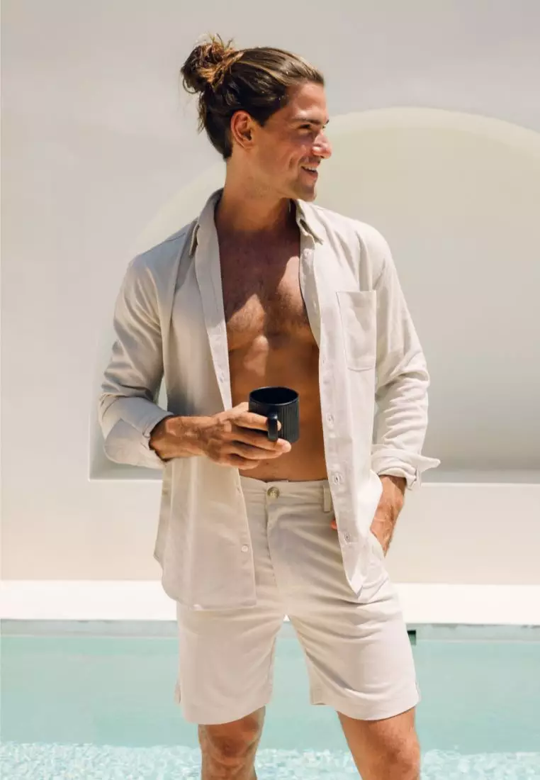 Sand Celana Pendek Linen Pria Cream | Linen Short Pants Men Cream