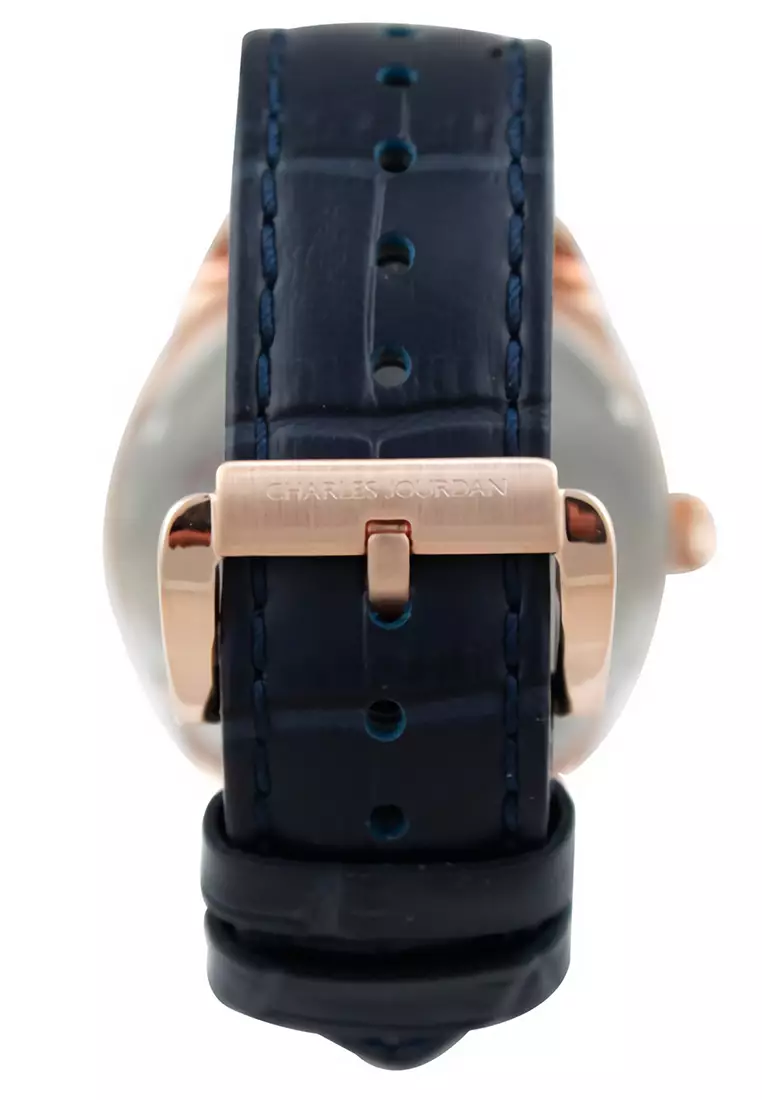 Charles Jourdan - Male Analog Watches - Jam Tangan Analog Pria - Rosegold - Blue Leather Strap - CJ1053-1582M