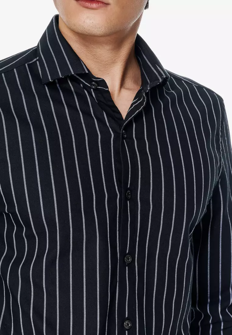 Black White Striped Slim Fit Shirt