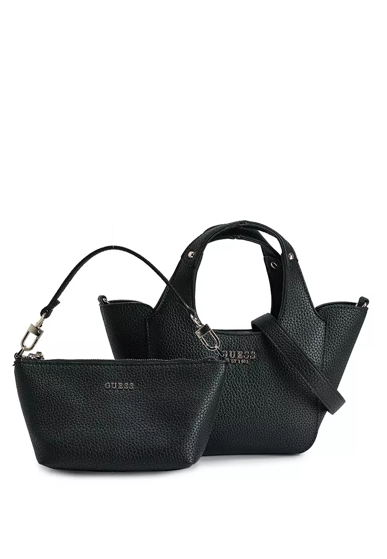Sac Shopping GUESS Helina - Tote Bag En Simili Cuir Granuleux Noir - Pochette Amovible - Dimensions 46 X 26 X 14 Cm - Modèle BS25GU168 BG964022