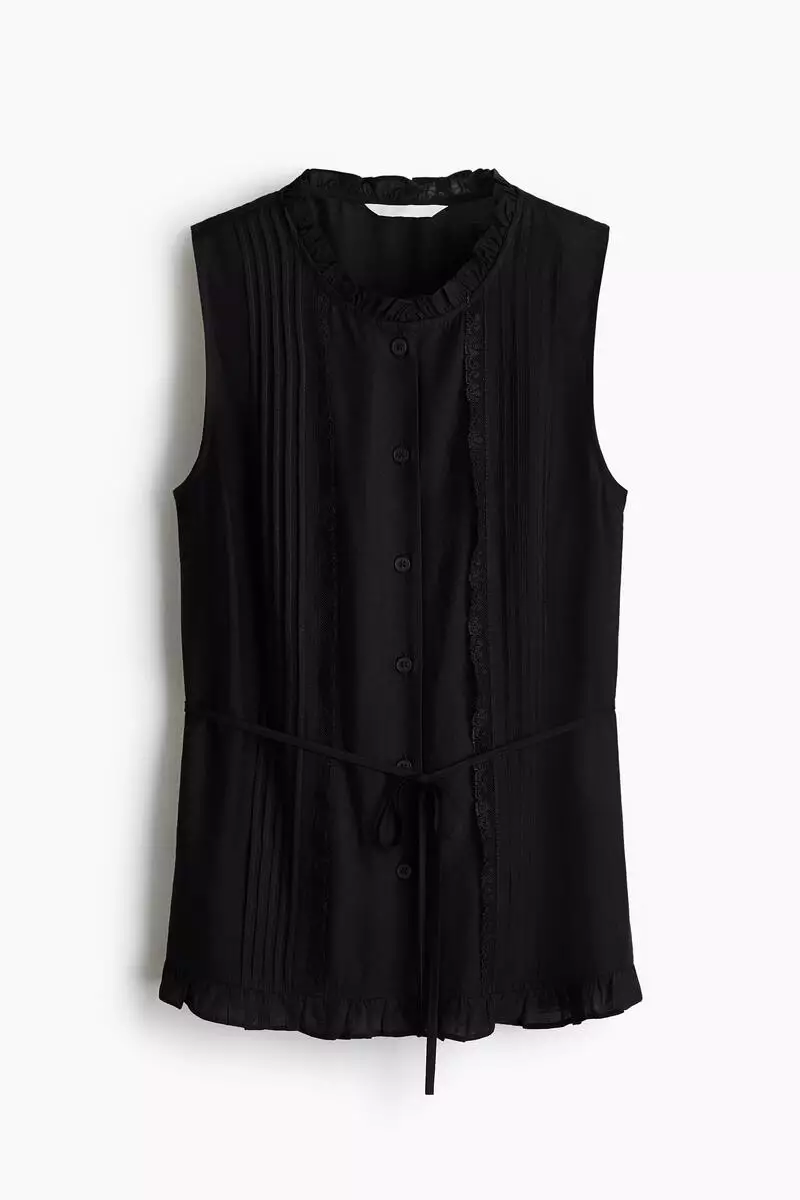 Frill-trimmed button-front blouse