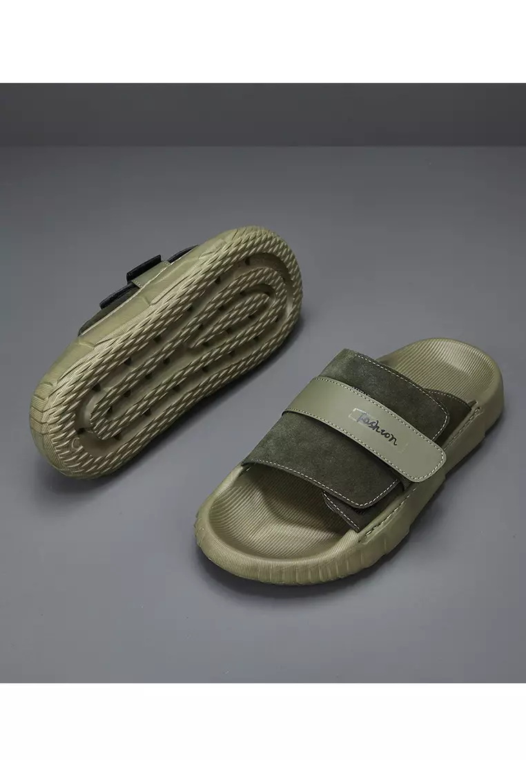 Velcro Strappy Cow Suede Slippers ALG-A09