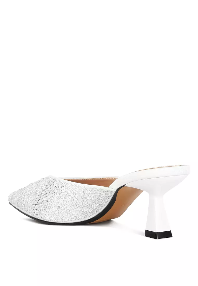 White satin outlet mules