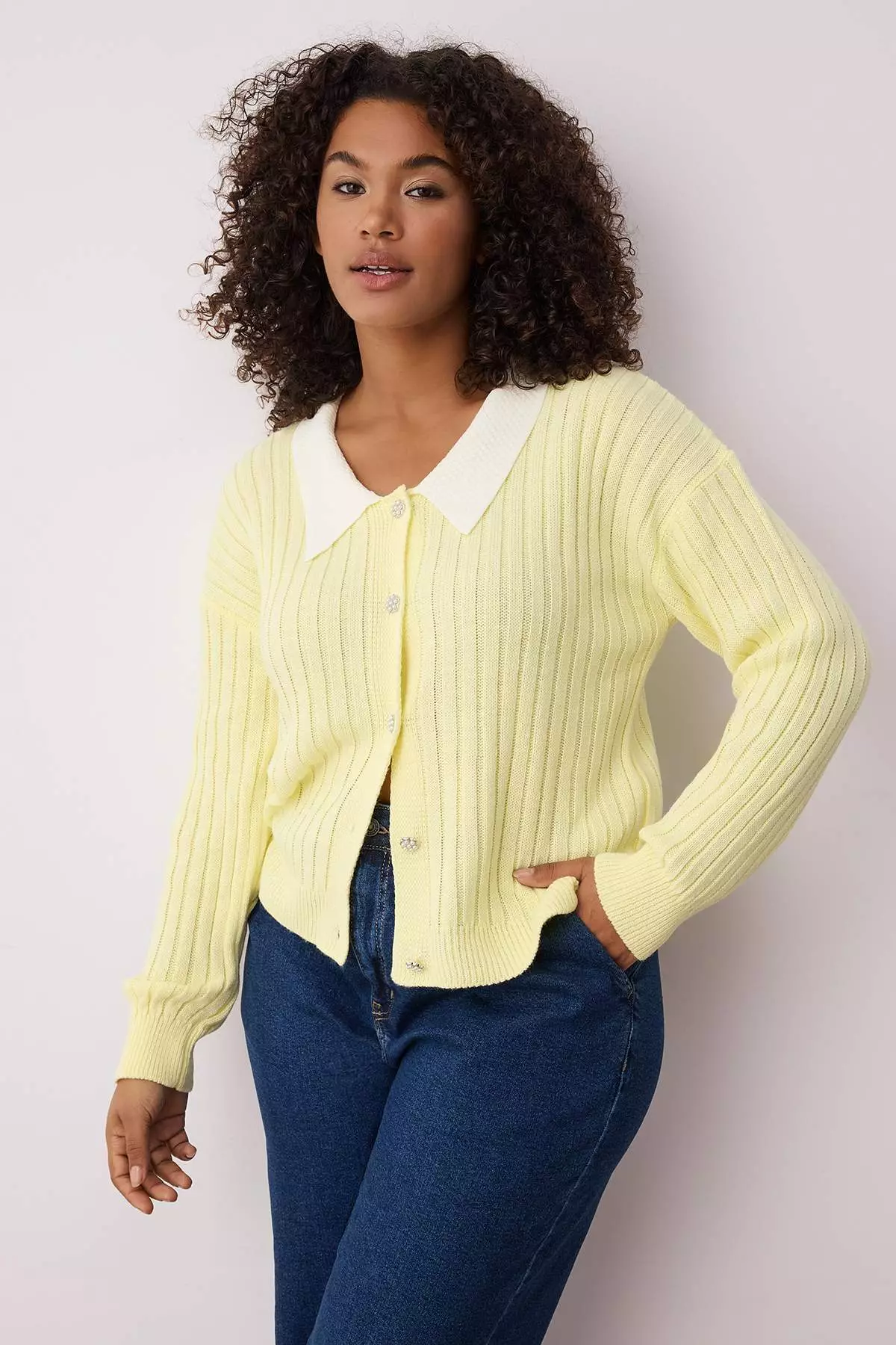 Yellow Knitwear Large Size Cardigan Tbbaw23Av00084