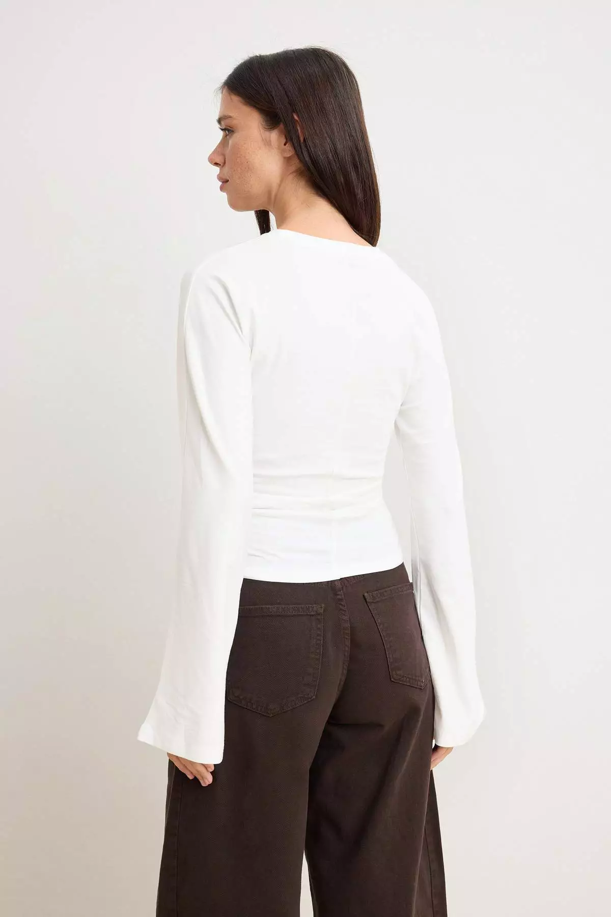 Ecru Spanish Sleeve Gathered Detailed Regular Fit Knitted Blouse Twoaw26Bz00293