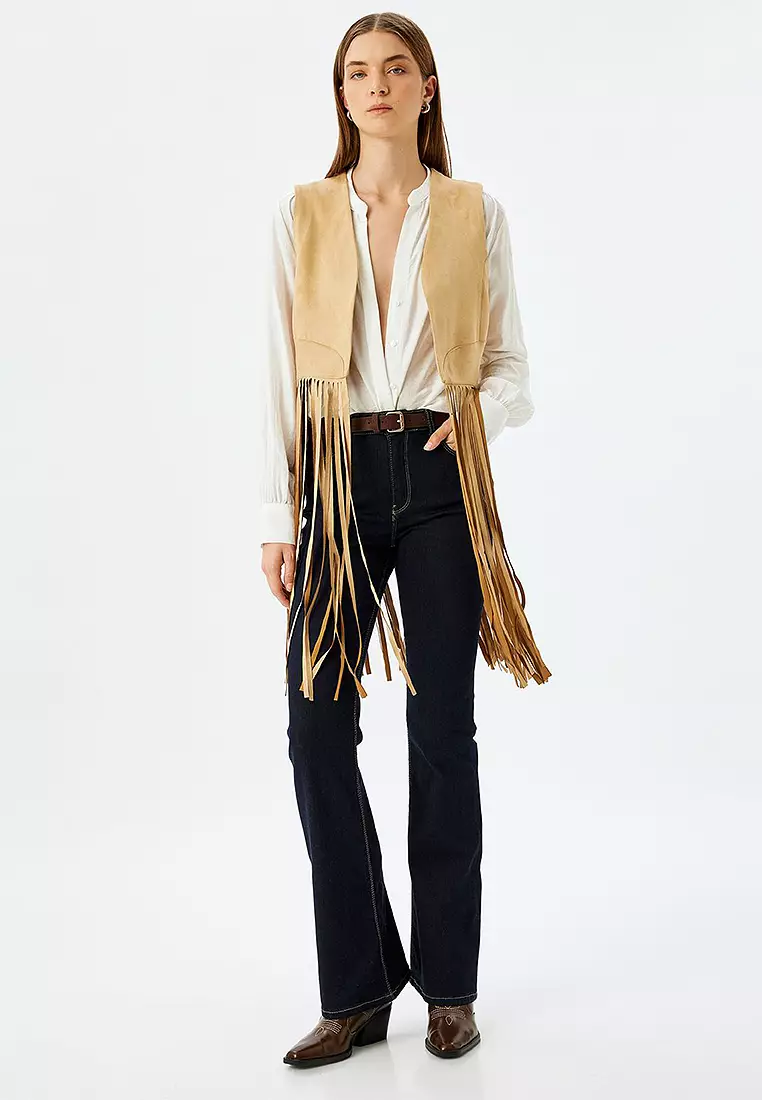 Long Fringe Faux Suede Vest