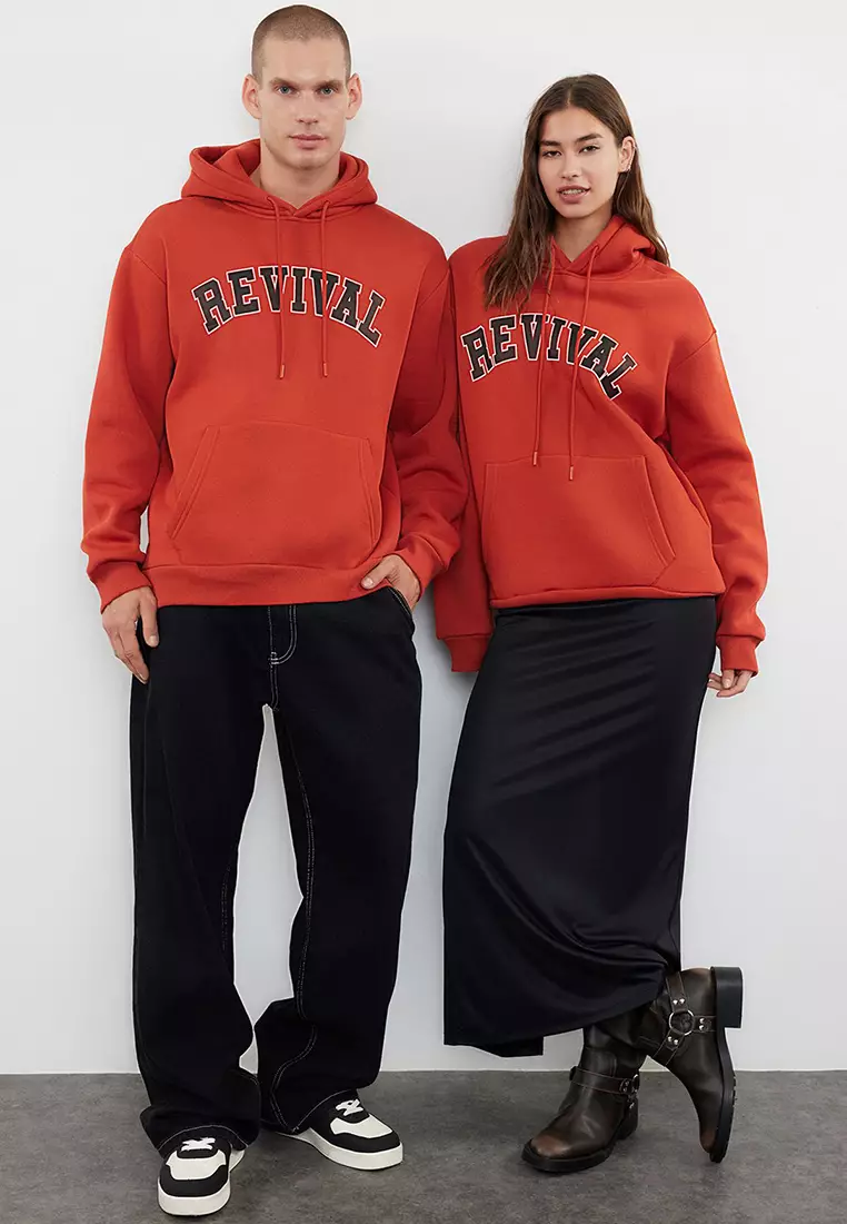 Tile Oversize/Wide Cut Hooded Fleece Inside/Warm Cotton Unisex Sweatshirt TMNAW22SW1462