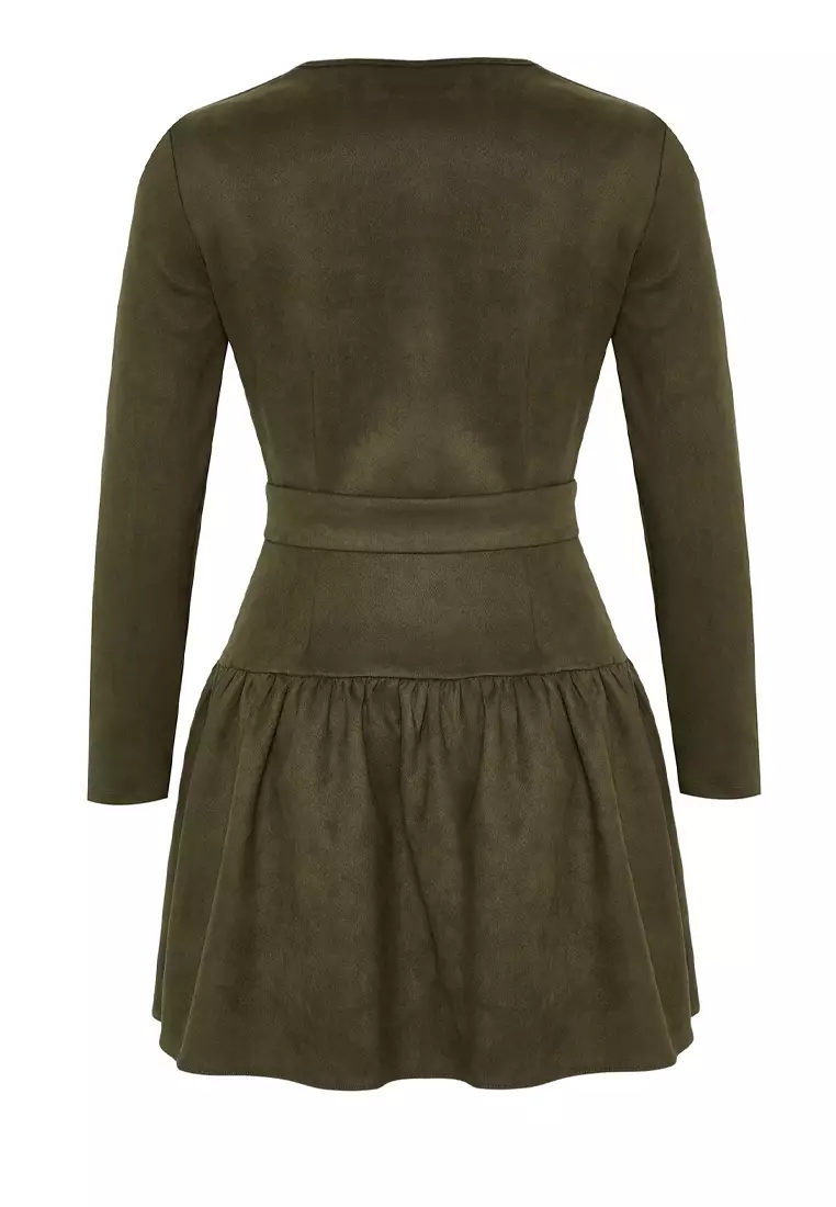Khaki Arched Plain Short / Mini Woven Dress Twoaw25El00252