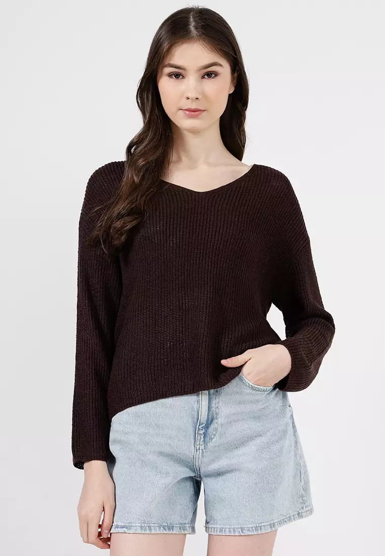 V-Neck Openwork Knitted Sweater