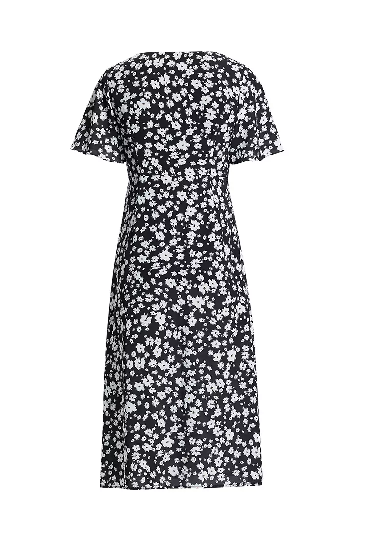 Front Slit Floral Midi Dress