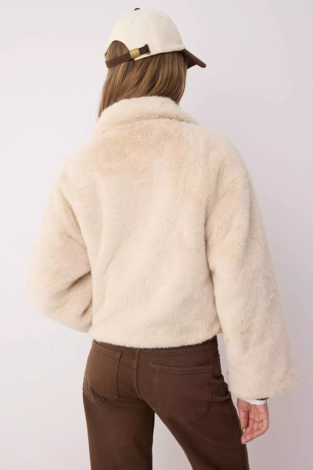 Ecru Oversize Pattern Sleeves Wide Fur Coat Twoaw26Mo22