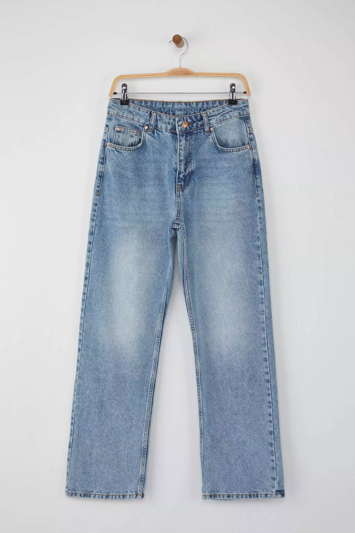 Light Blue High Waist Relaxed Straight Cut Straight Leg Jeans Twoaw26Je00063