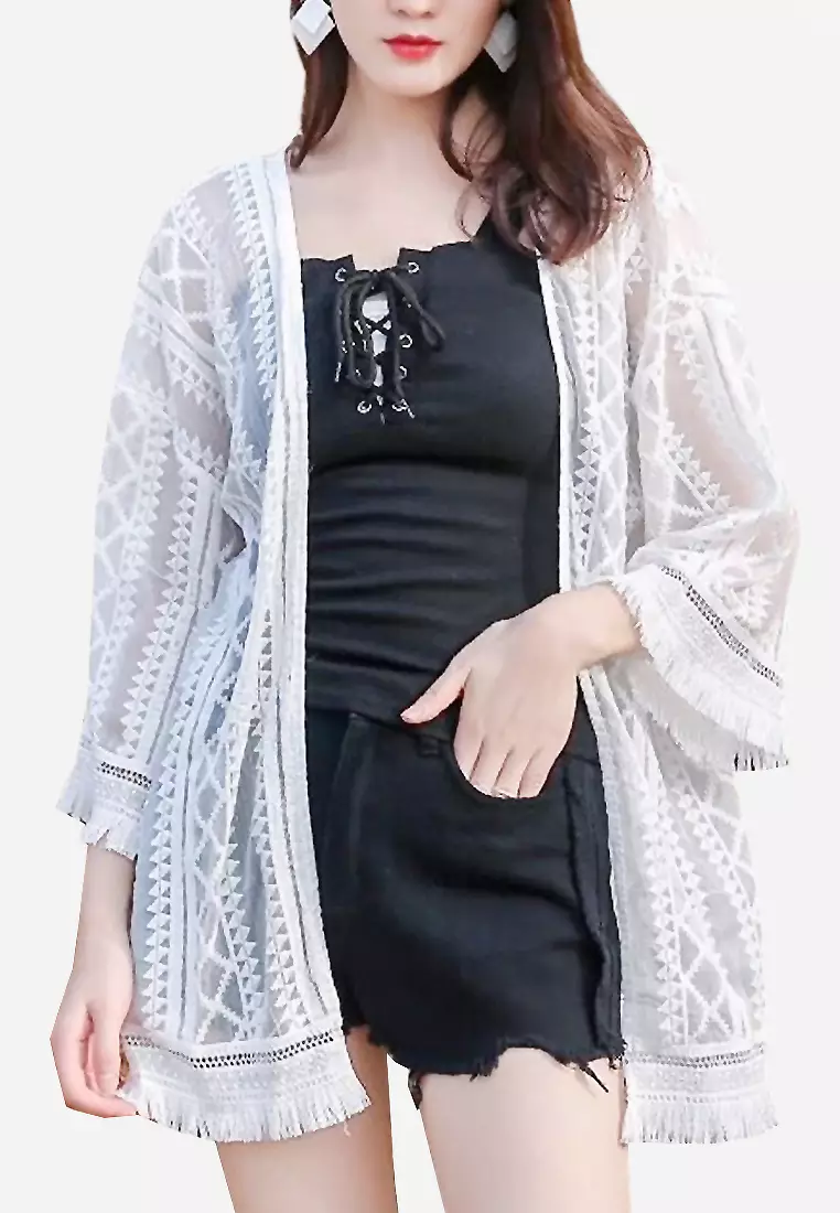 White long lace cardigan 2025