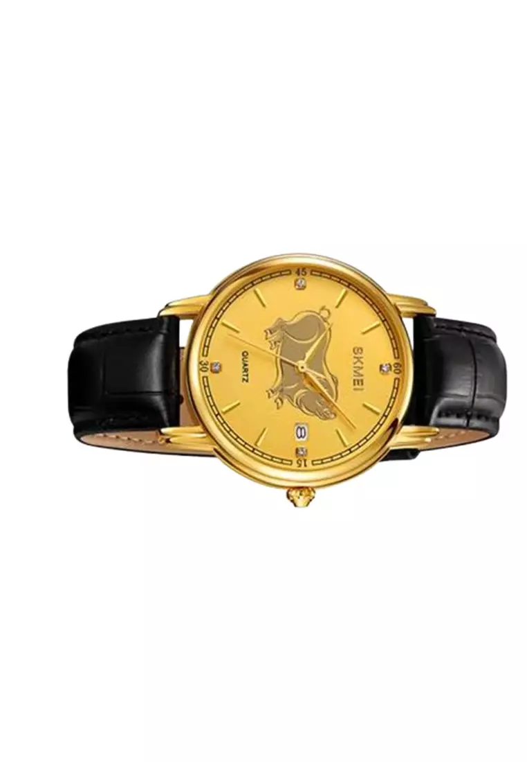 Jam Tangan Quartz Analog Shio Chinese Zodiac Waterproof 30M Babi ORIGINAL - Black Gold