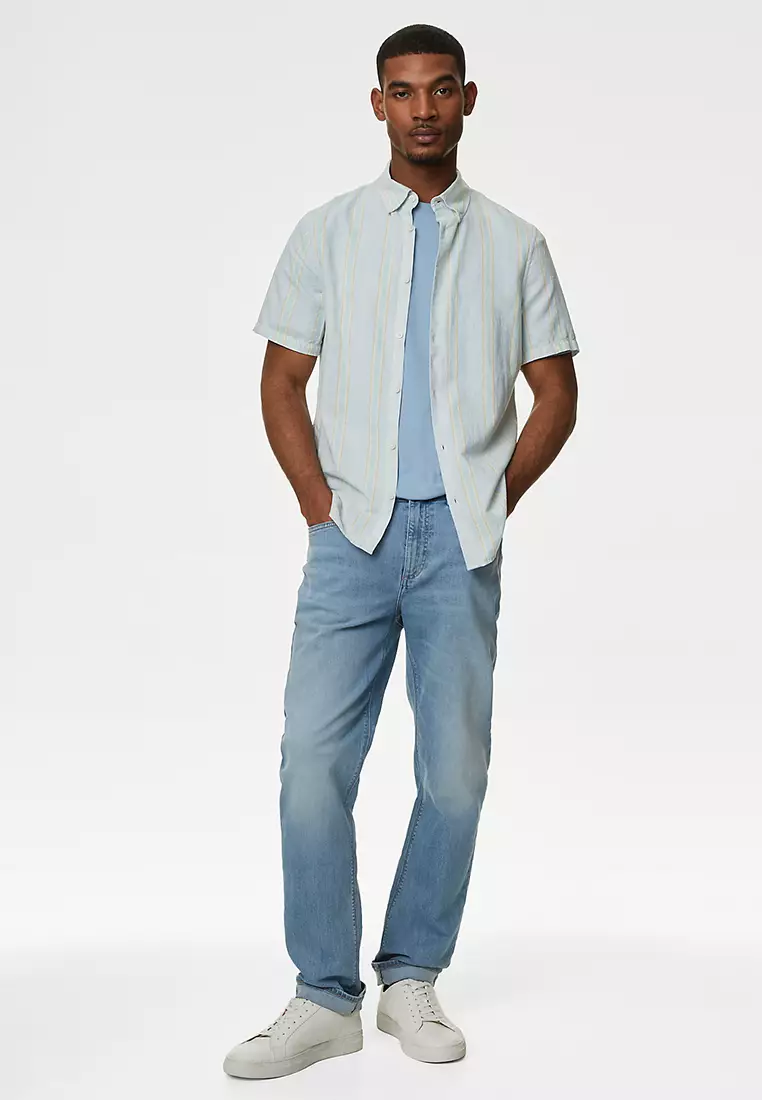 Easy Iron Cotton Linen Blend Striped Shirt