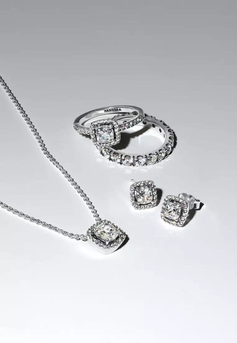 Pandora Sparkling Square Halo Ring