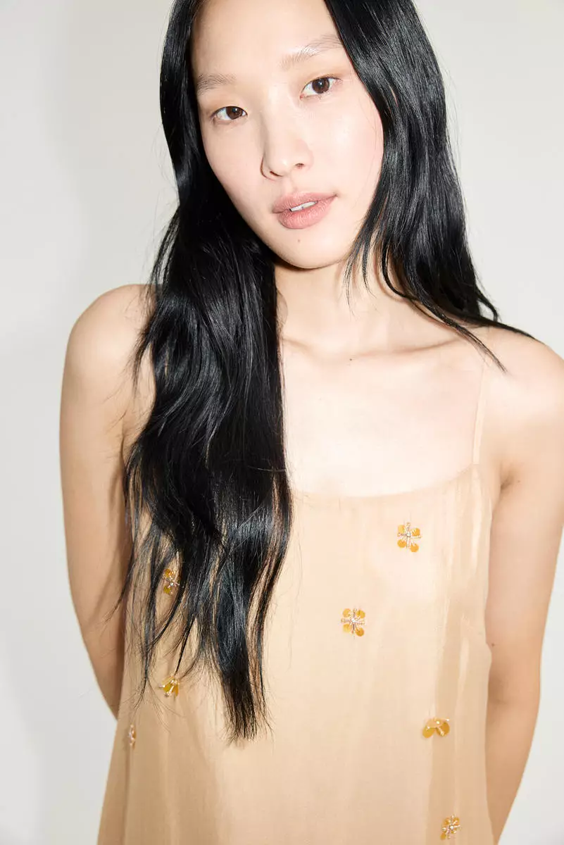 Sheer embellished strappy dress