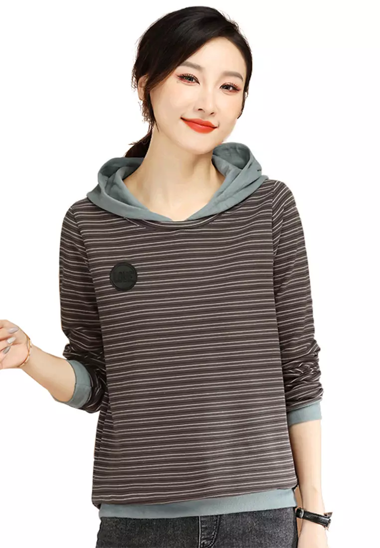 Casual striped 2025 hooded sweater