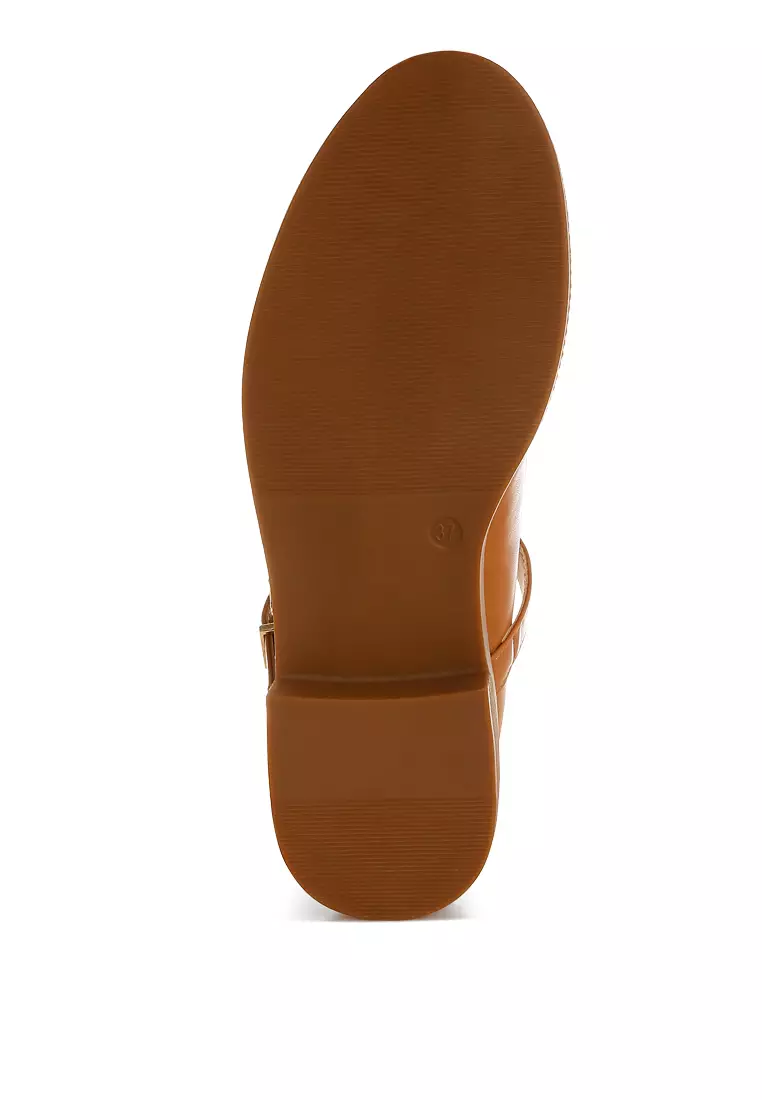 Faux Leather Mary Jane Shoes in Tan