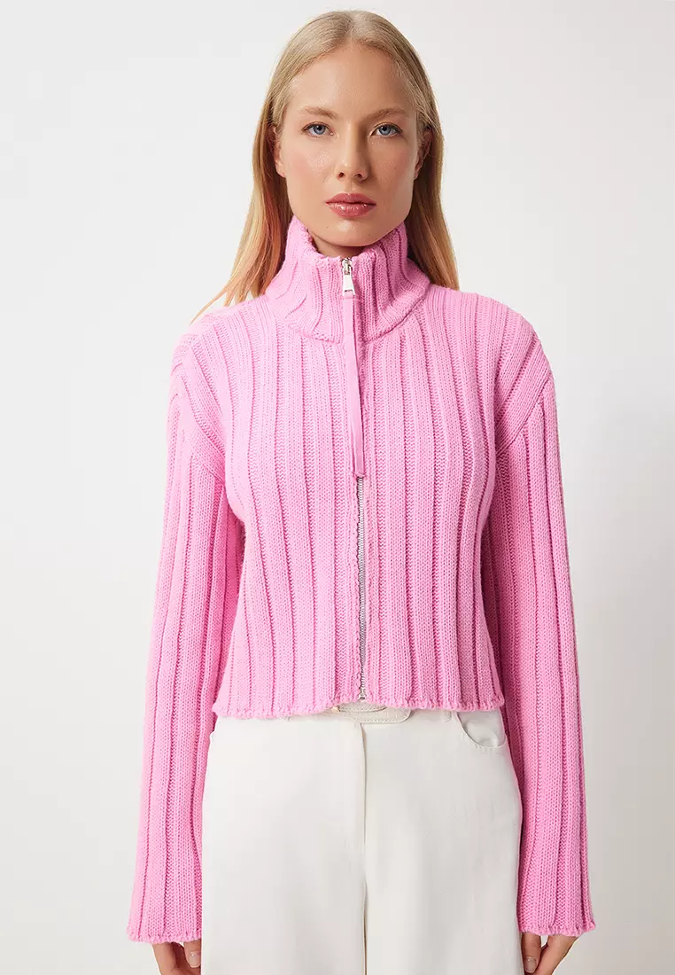 Textured Zipper Cardigan