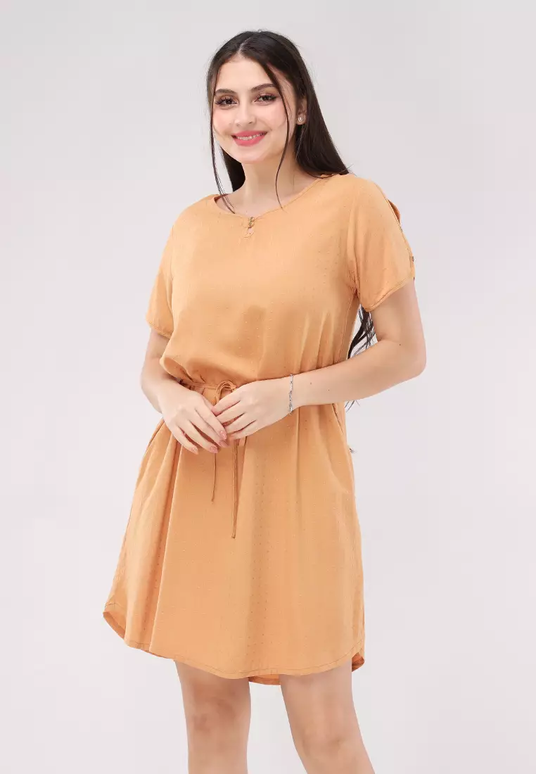 Textured Woven Short Sleeves Dress