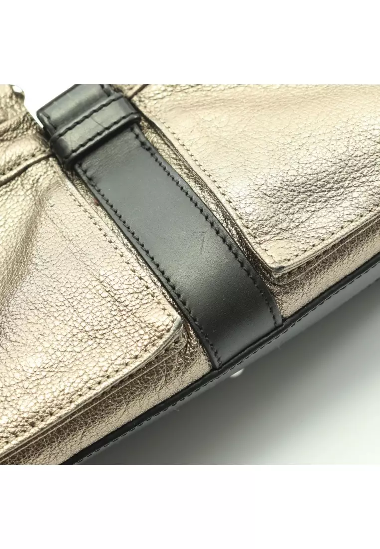 Pre-Loved LOEWE Lola 26 Handbag leather Champagne Gold black metallic