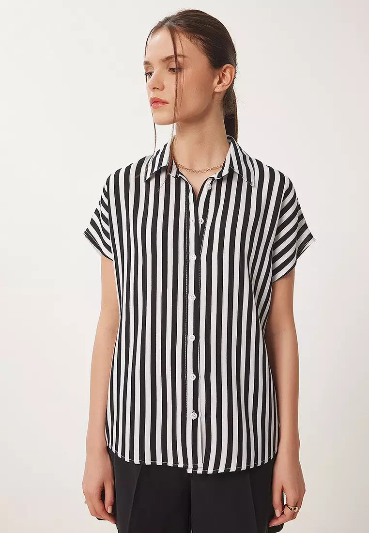 Striped Short Sleeve Viscose Shirt