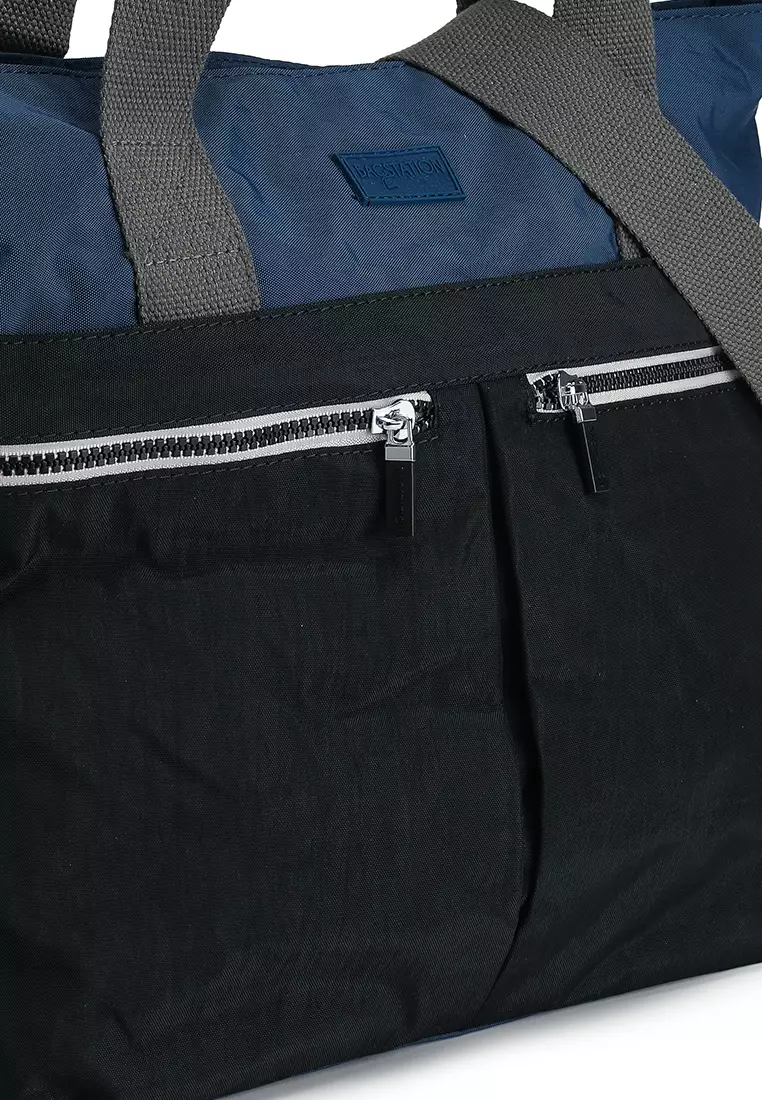 Colour Block Nylon Convertible Tote Bag