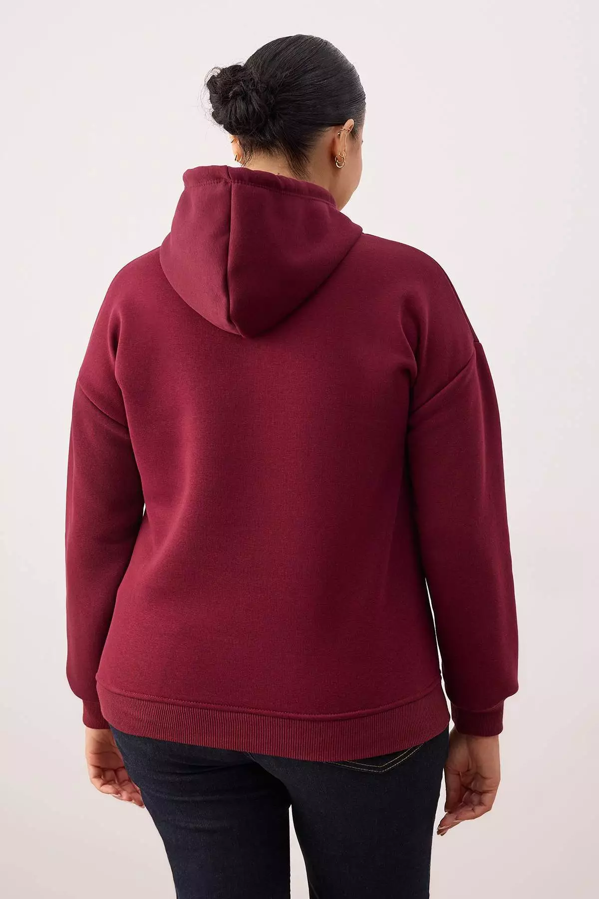 Burgundy College Themed Hooded Fleece Inside Oversized Sweatshirt Tbbaw26Ao00042