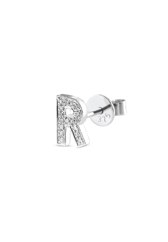 LAZO DIAMOND white LAZO DIAMOND Alphabet R Pavé Diamond Stud Earring in 9k White Gold 1C610AC271D2AFGS_1