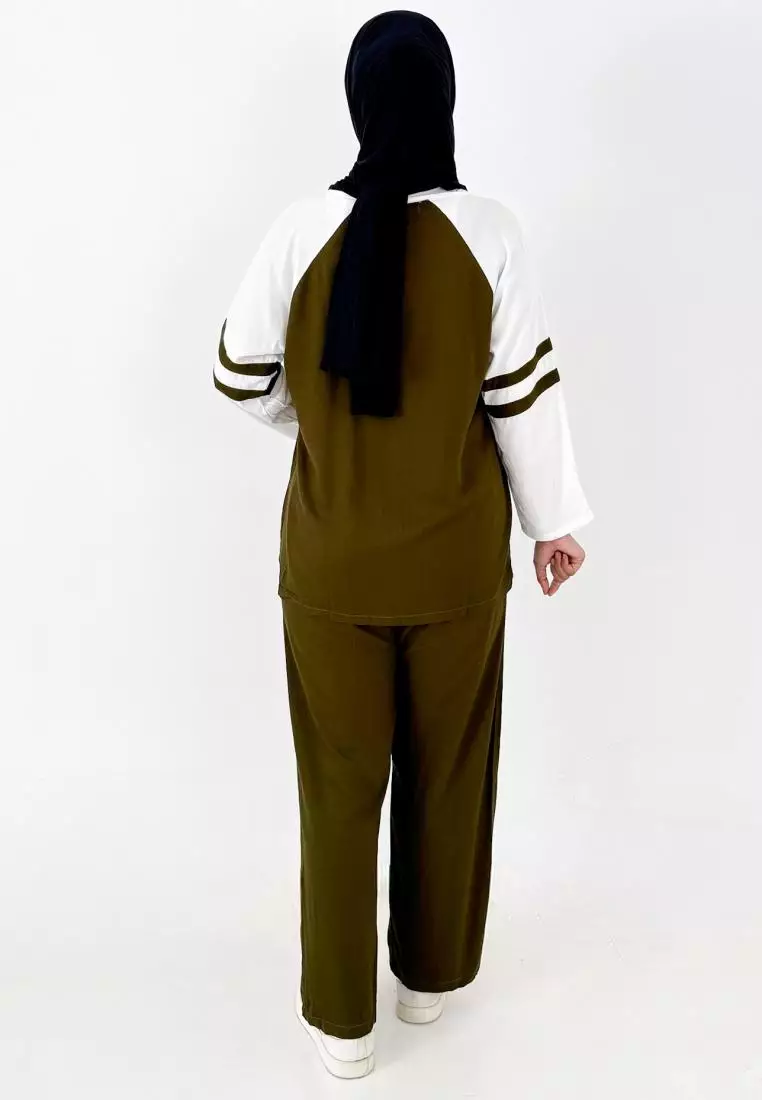 Set Katun Helmi (Setelan Piyama lengan Panjang Wanita) Olive