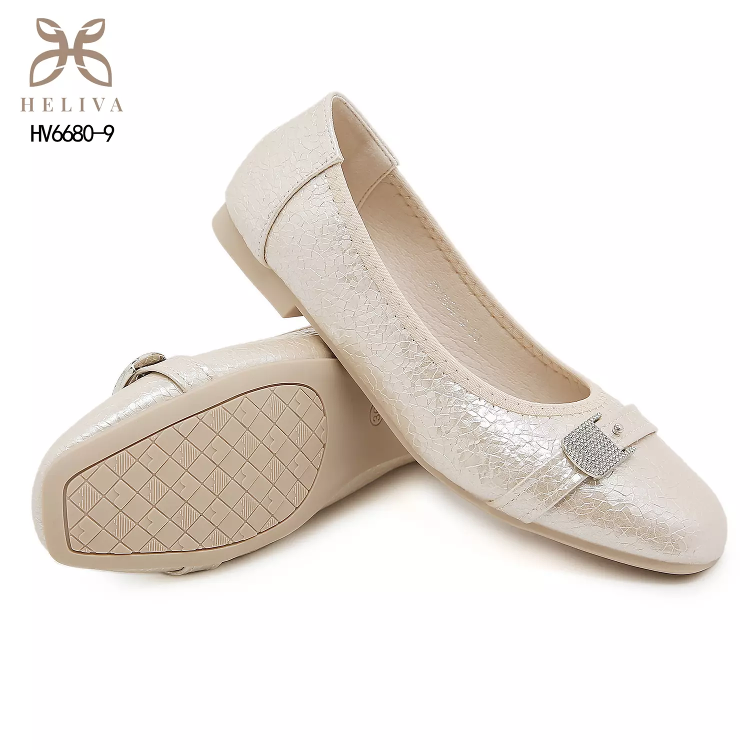 Heliva Alora Crackled Flat Shoes with Crystal Buckle Detail HV6680-9