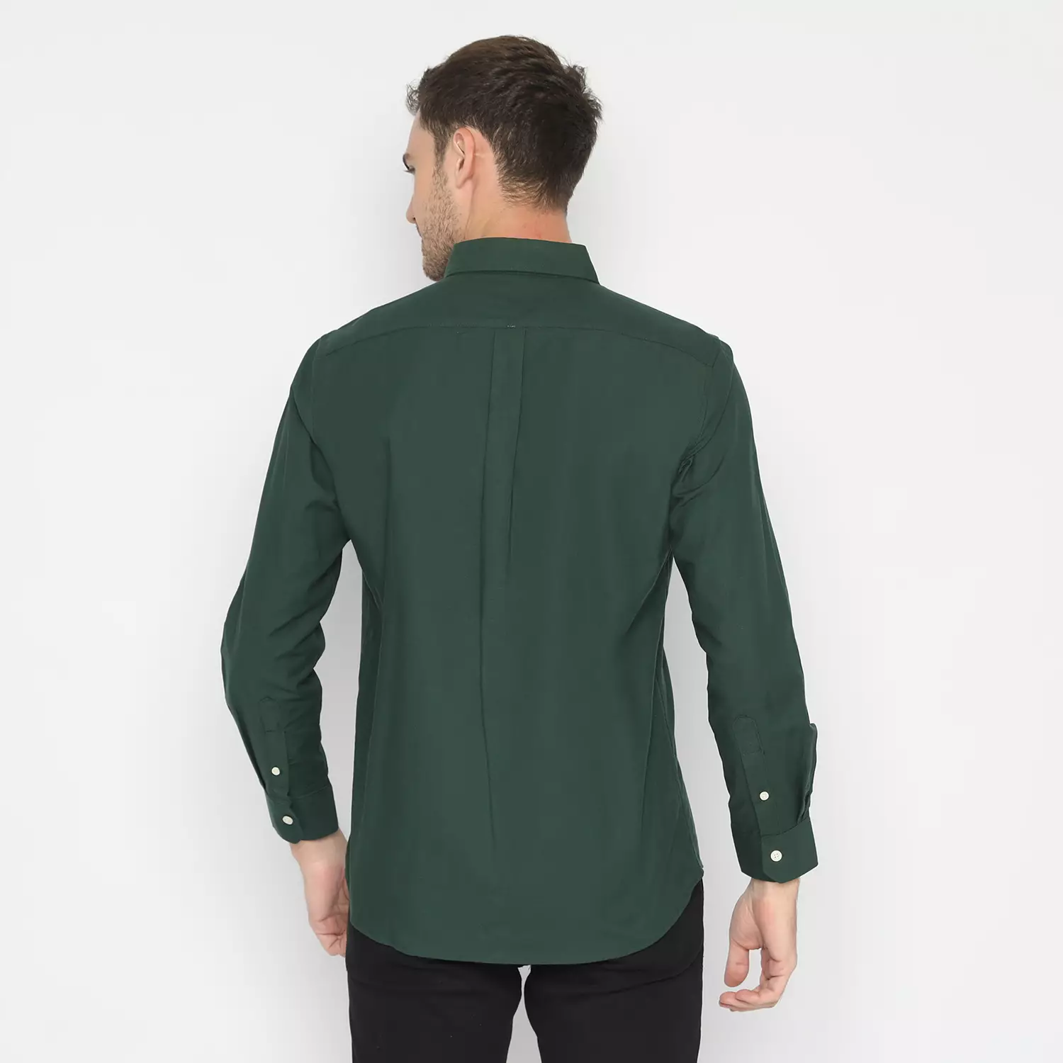 Platini Kemeja Pria Polos Lengan Panjang Katun Oxford Hijau Botol 66211