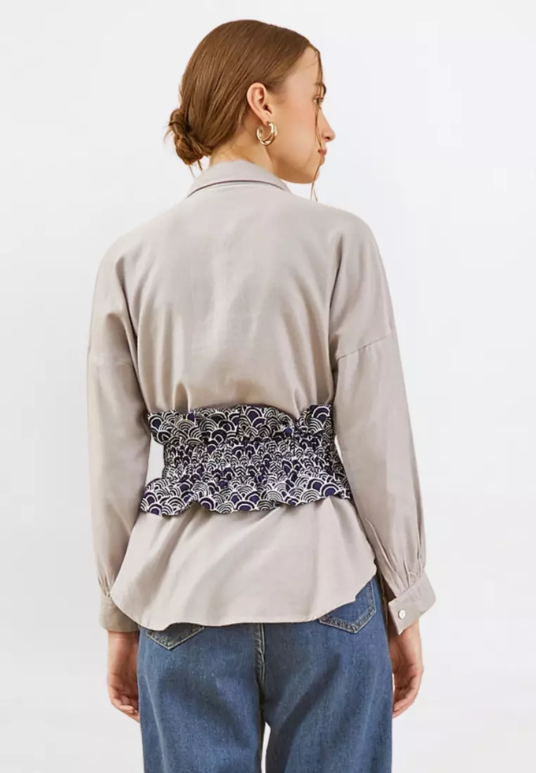 Blouse Basic Kainda Abu + Obi Batik