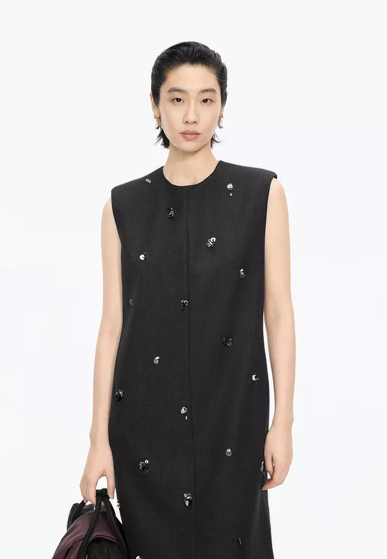 [Cocktail] Blend 3D Pattern X-line Sleeveless Dress