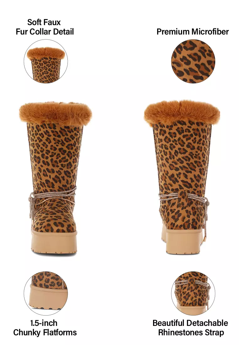 Fur Collar Anti-Skid Snow Boots in Leopard