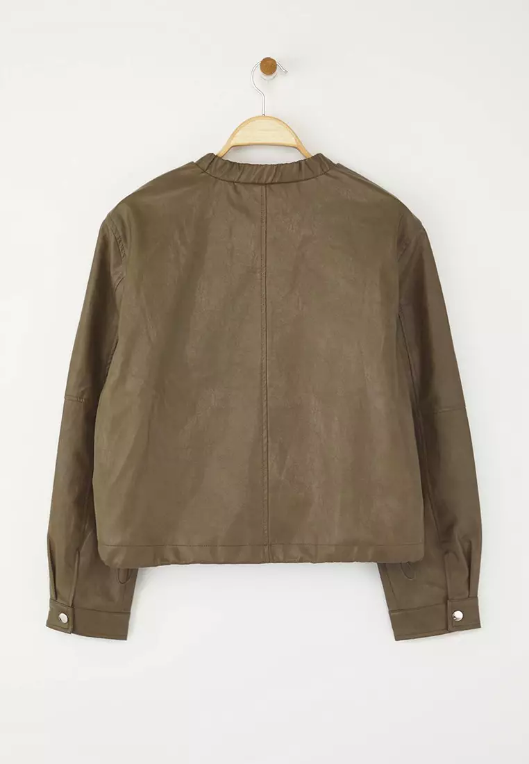 Cinched Faux Leather Jacket