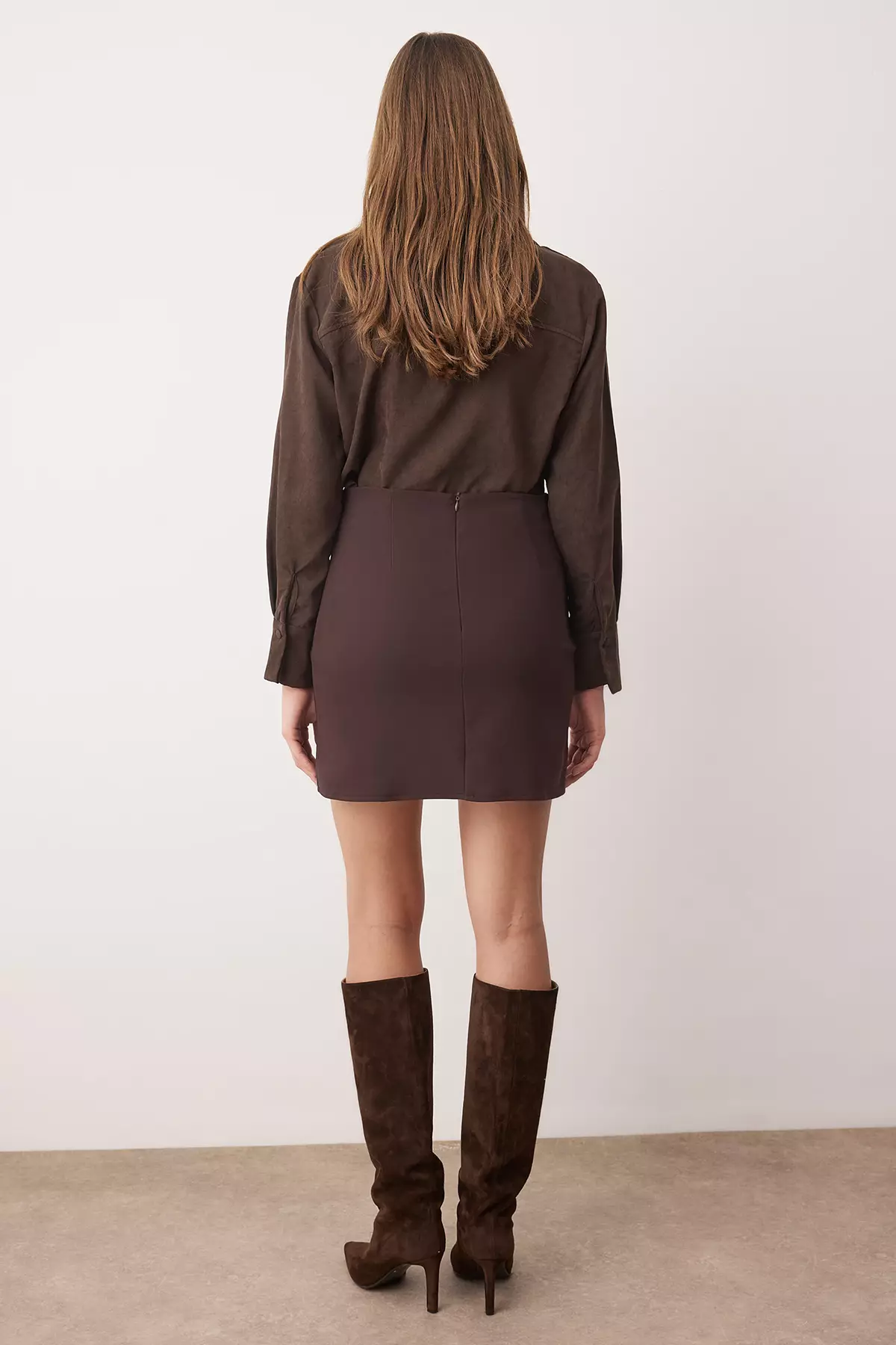 Dark Brown A-Line/ Bell Woven Mini Skirt Twoaw23Et82