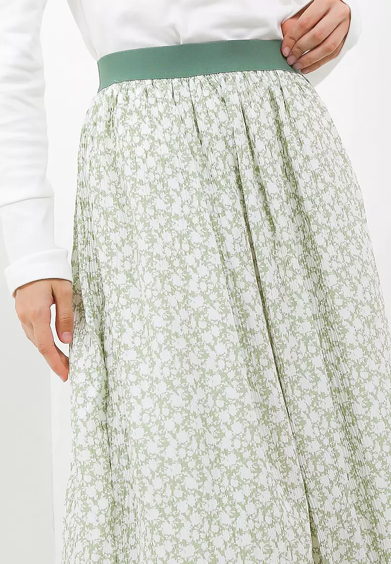 Printed Pleats Maxi Skirt