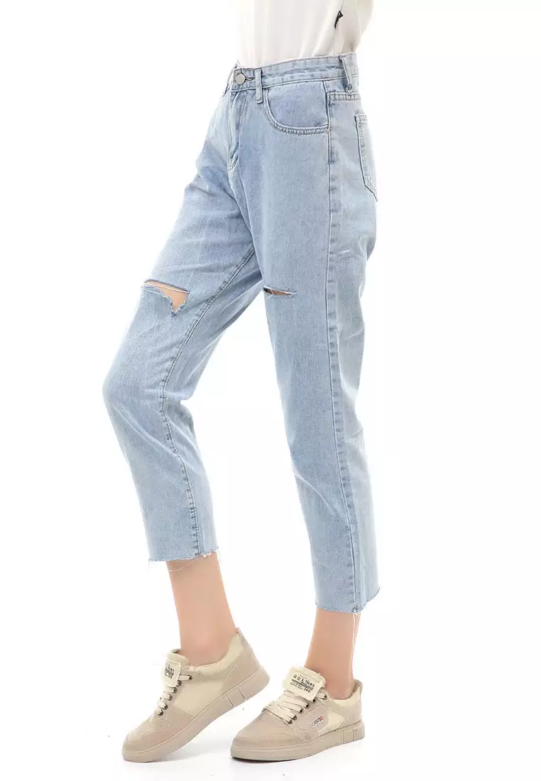 Jourel Celana Panjang Ripped Jeans Wanita Stylish Design Material Denim ORIGINAL - Light Blue