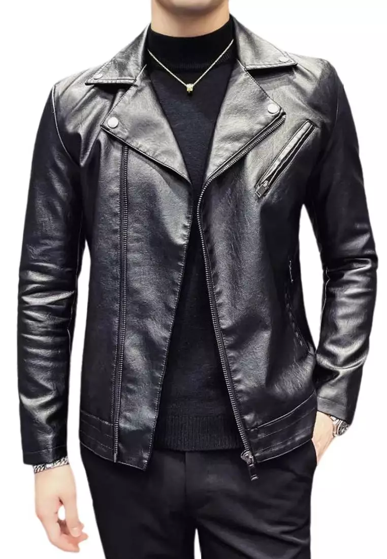 Mens hot sale leather overcoat