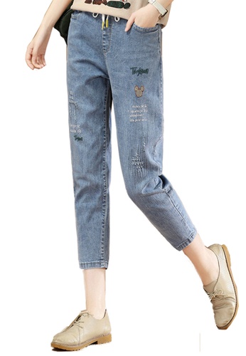 A-IN GIRLS blue Elastic Waist Embroidered Jeans 88136AA9A821C4GS_1